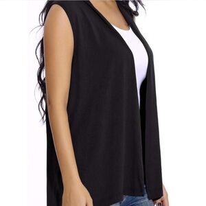 Black Sleeveless Open Front Cardigan